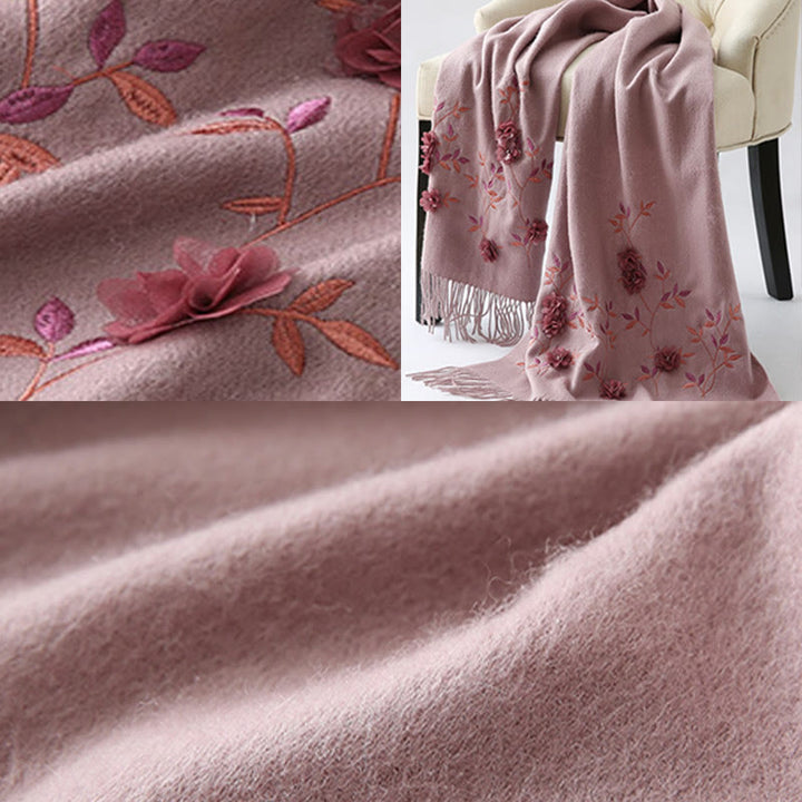 Chal de lana con Buddha Stones y bordado floral en 3D, bufanda de viaje acogedora para el invierno con borlas