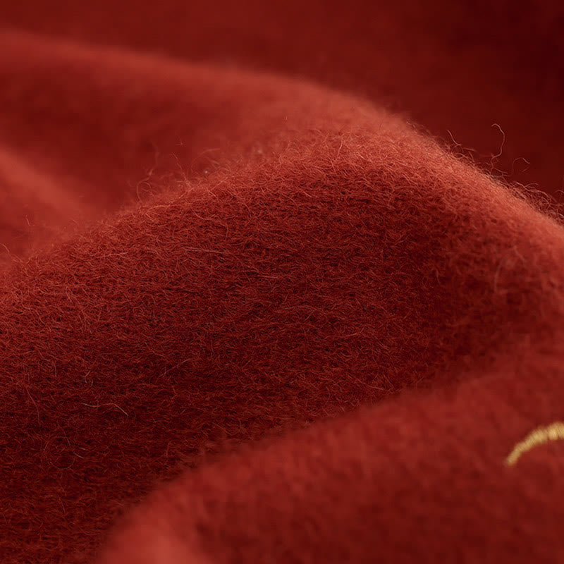 Chal de lana con Buddha Stones , flores rojas, lentejuelas doradas, bordado con borlas, bufanda de viaje acogedora para invierno