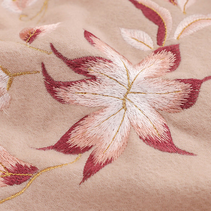 Chal de lana con Buddha Stones y flores blancas y rosas con borlas bordadas, bufanda de viaje acogedora para el invierno - image 4