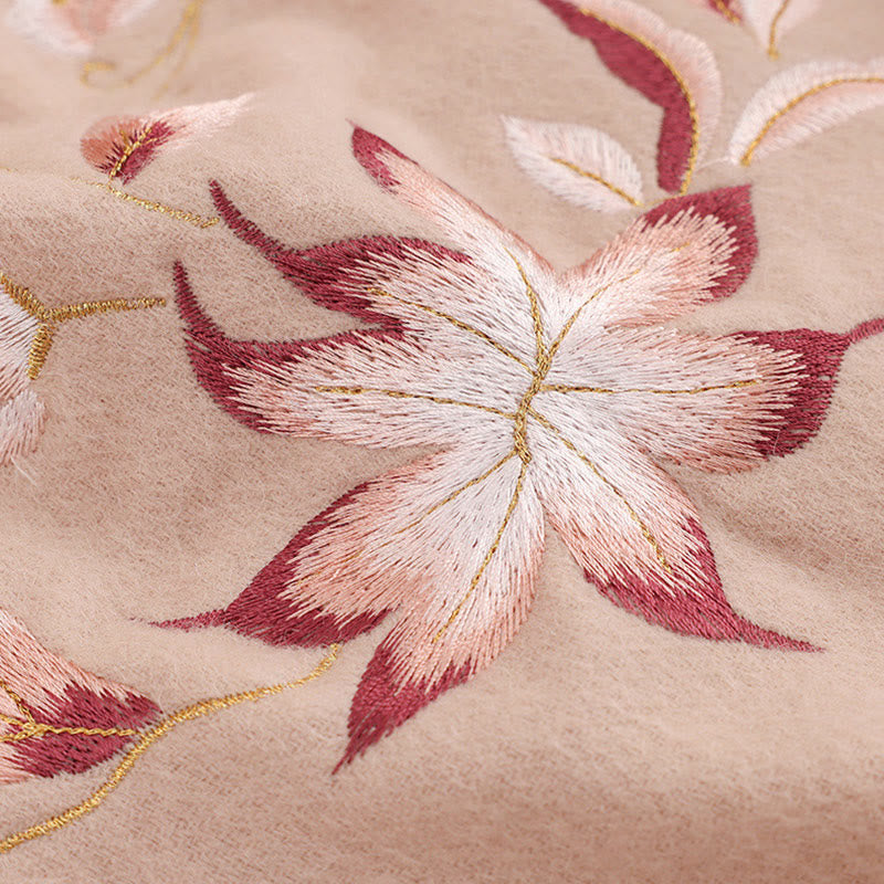 Chal de lana con Buddha Stones y flores blancas y rosas con borlas bordadas, bufanda de viaje acogedora para el invierno