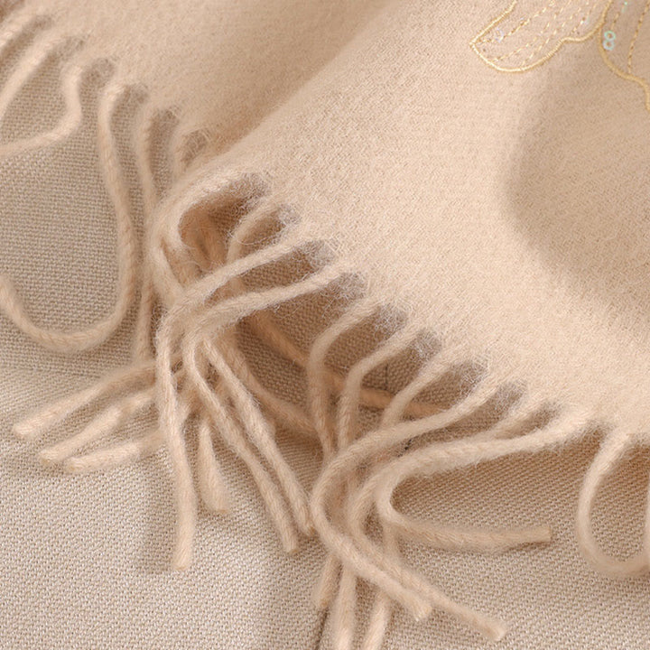 Chal de lana con Buddha Stones, flores grandes, lentejuelas, bordado, borlas, bufanda de viaje acogedora para invierno - image 4