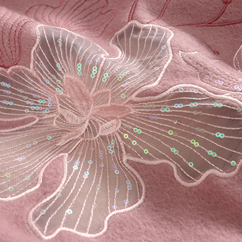 Chal de lana con Buddha Stones, flores grandes, lentejuelas, bordado, borlas, bufanda de viaje acogedora para invierno