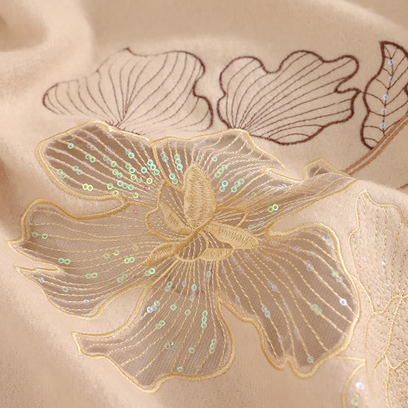 Chal de lana con Buddha Stones, flores grandes, lentejuelas, bordado, borlas, bufanda de viaje acogedora para invierno - image 3