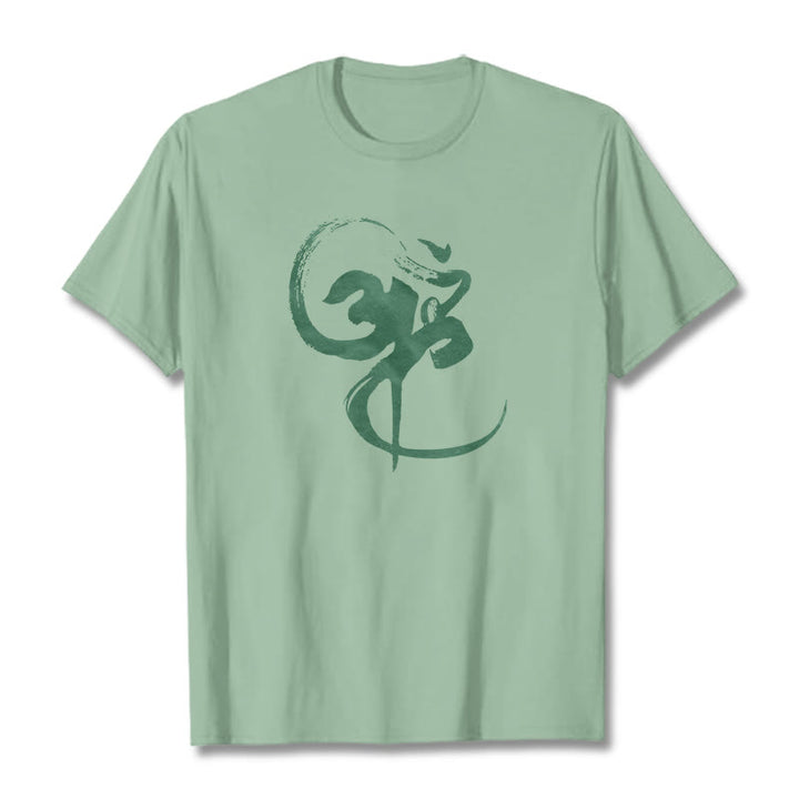 Camiseta de algodón con diseño Om y Buddha Stones - Verde pálido - 2XL - image 17