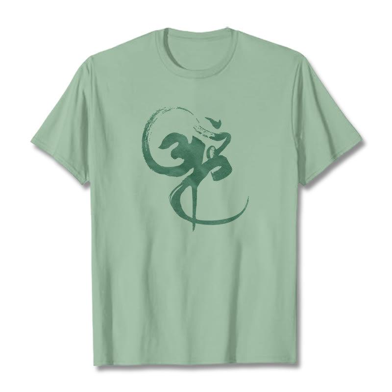 Camiseta de algodón con diseño Om y Buddha Stones - Verde pálido - 2XL - image 18