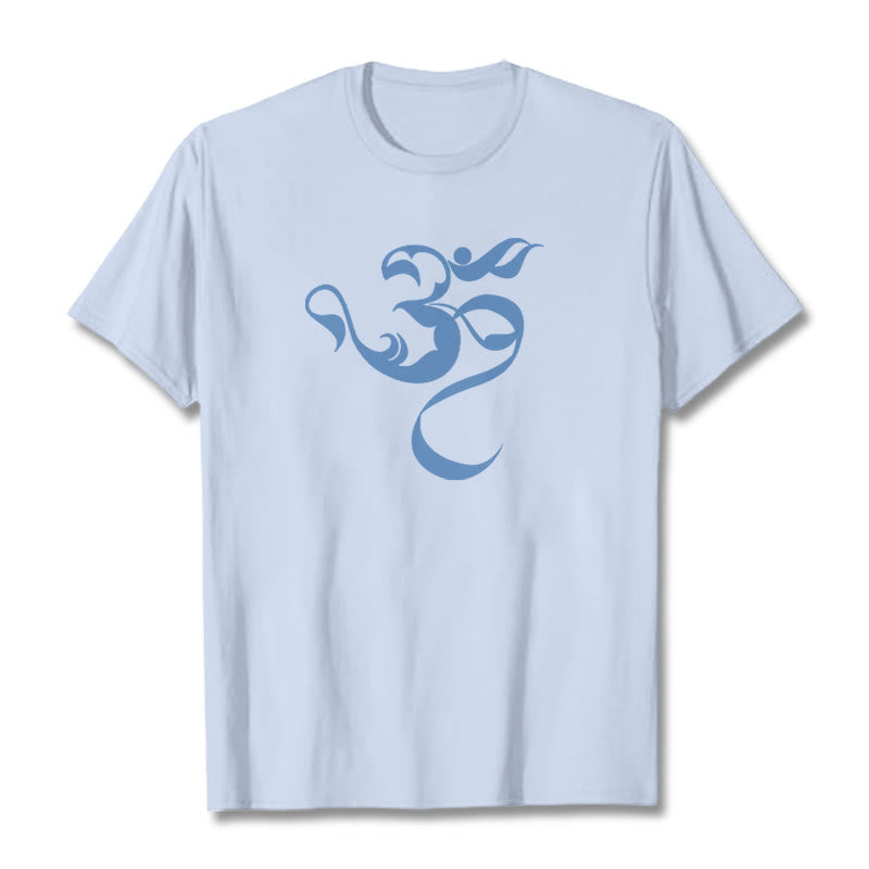 Camiseta de algodón con diseño de figura Om y Buddha Stones - Cian claro - 2XL - image 10