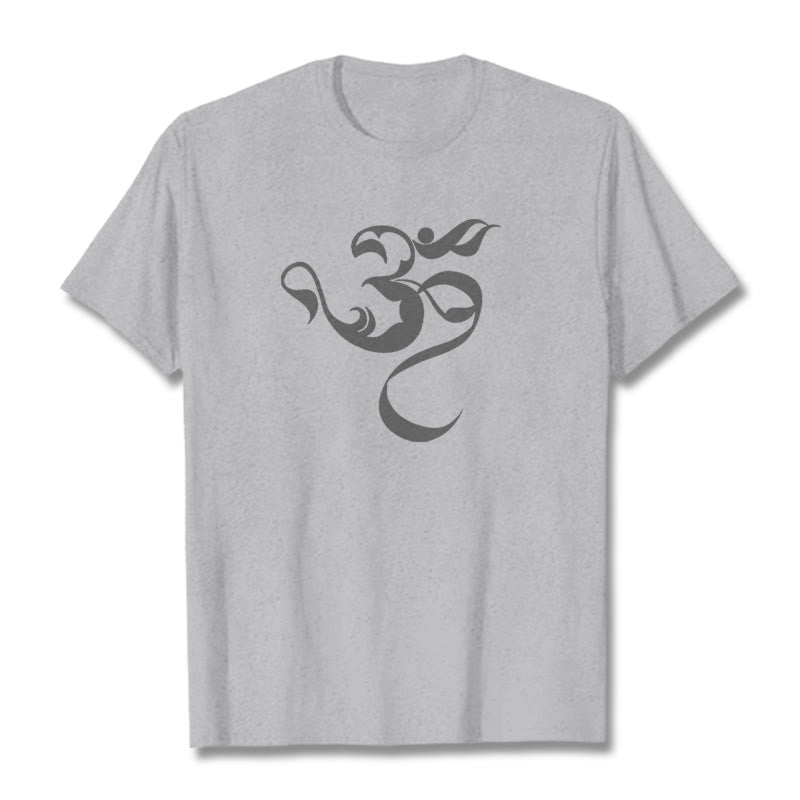 Camiseta de algodón con diseño de figura Om y Buddha Stones - Gris claro - 2XL - image 19