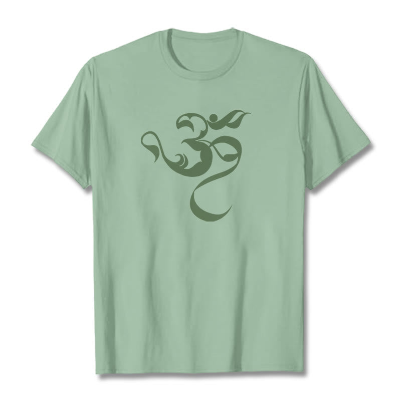 Camiseta de algodón con diseño de figura Om y Buddha Stones - Verde pálido - 2XL - image 17