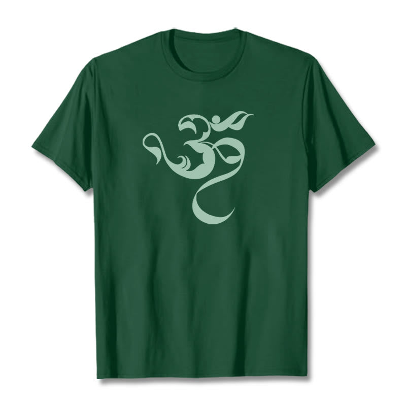 Camiseta de algodón con diseño de figura Om y Buddha Stones - Verde bosque - 2XL - image 8