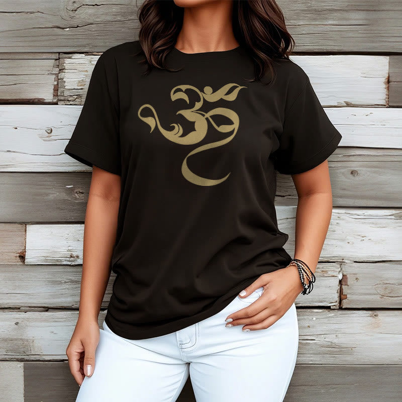 Camiseta de algodón con diseño de figura Om y Buddha Stones - image 1