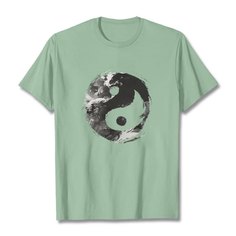 Camiseta de algodón con diseño de Yin Yang y Buddha Stones - Verde pálido - 2XL - image 14