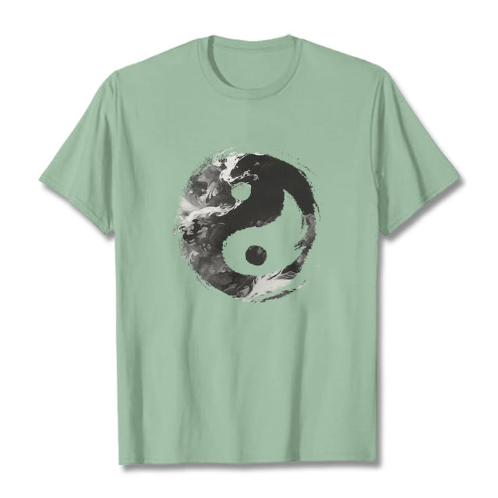 Camiseta de algodón con diseño de Yin Yang y Buddha Stones - Verde pálido - 2XL - image 14