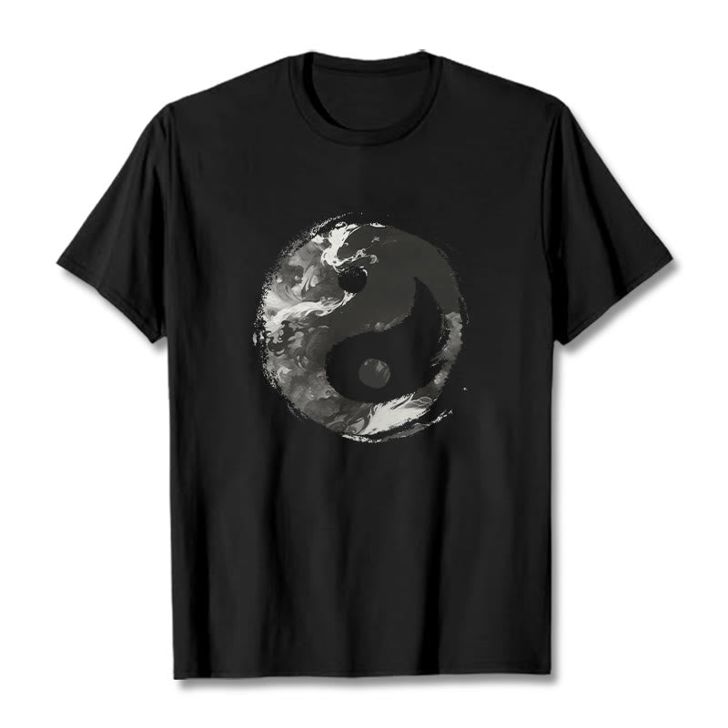Camiseta de algodón con diseño de Yin Yang y Buddha Stones - Negro - 2XL - image 4