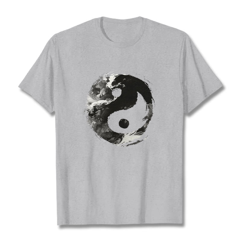 Camiseta de algodón con diseño de Yin Yang y Buddha Stones - Gris claro - 2XL - image 10