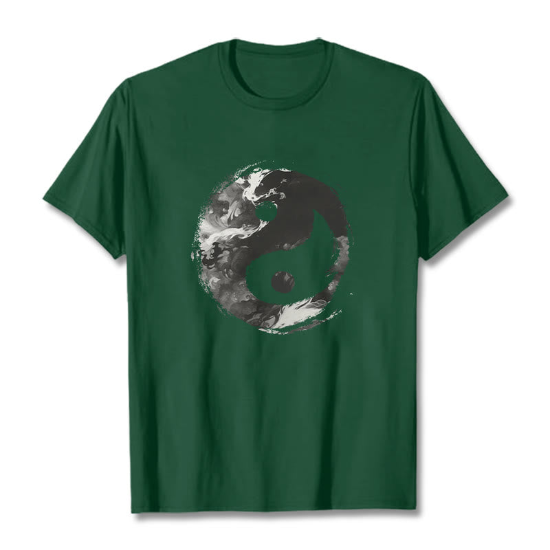 Camiseta de algodón con diseño de Yin Yang y Buddha Stones - Verde bosque - 2XL - image 8