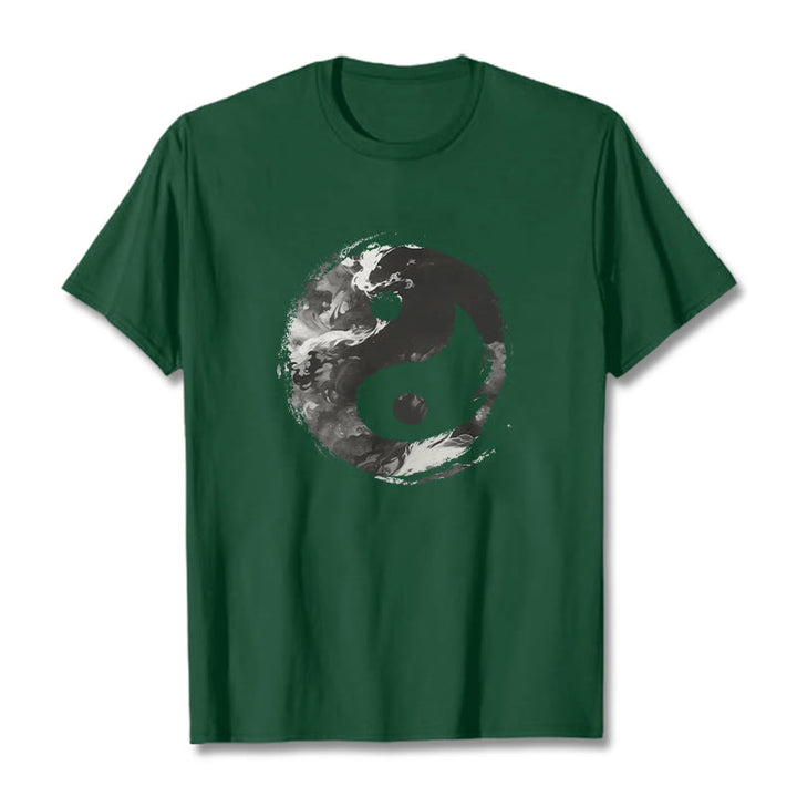 Camiseta de algodón con diseño de Yin Yang y Buddha Stones - Verde bosque - 2XL - image 8