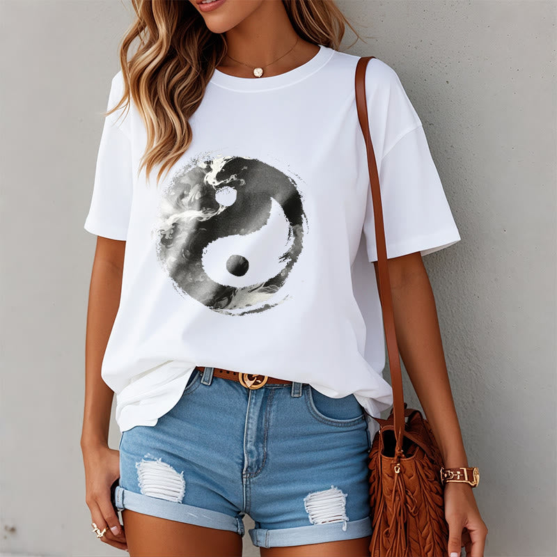 Camiseta de algodón con diseño de Yin Yang y Buddha Stones - image 1