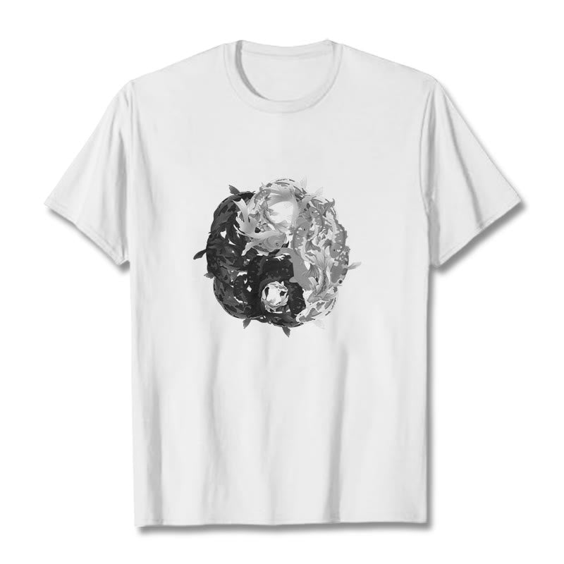 Camiseta de algodón con combinación de peces koi, yin yang y Buddha Stones - Blanco - 2XL - image 0