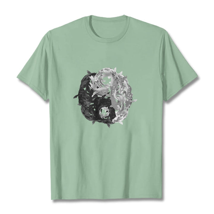 Camiseta de algodón con combinación de peces koi, yin yang y Buddha Stones - Verde pálido - 2XL - image 15