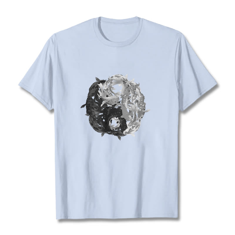 Camiseta de algodón con combinación de peces koi, yin yang y Buddha Stones - Cian claro - 2XL - image 12