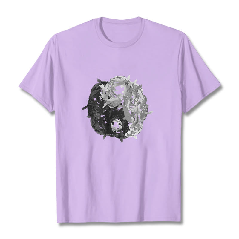 Camiseta de algodón con combinación de peces koi, yin yang y Buddha Stones - Ciruela - 2XL - image 16