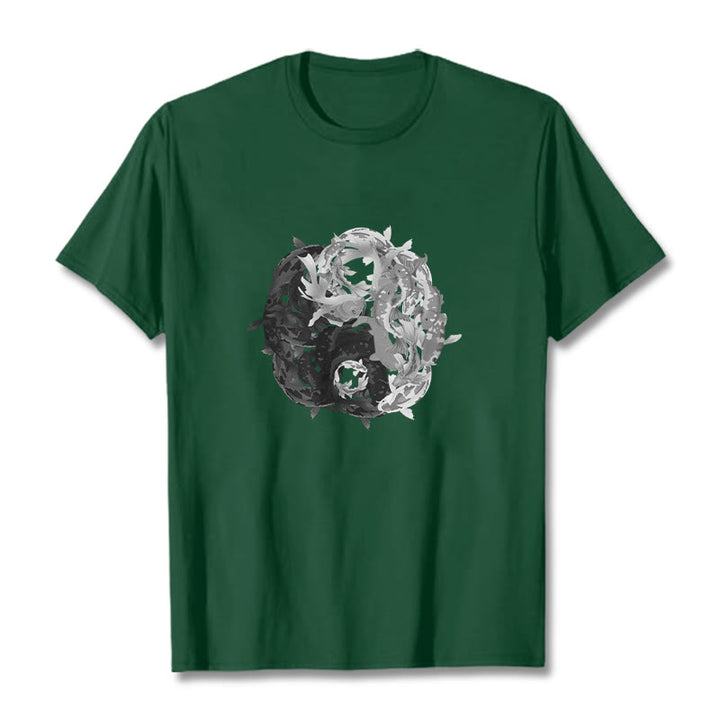 Camiseta de algodón con combinación de peces koi, yin yang y Buddha Stones - Verde bosque - 2XL - image 9