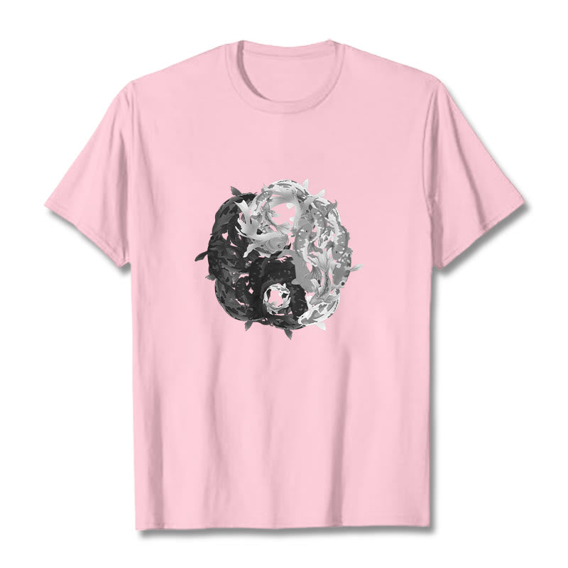 Camiseta de algodón con combinación de peces koi, yin yang y Buddha Stones - Rosa claro - 2XL - image 19