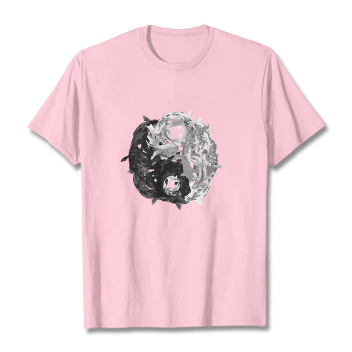 Camiseta de algodón con combinación de peces koi, yin yang y Buddha Stones - Rosa claro - 2XL - image 19