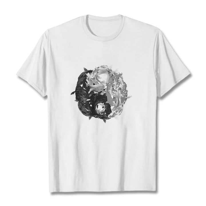 Camiseta de algodón con combinación de peces koi, yin yang y Buddha Stones - Blanco - 2XL - image 1