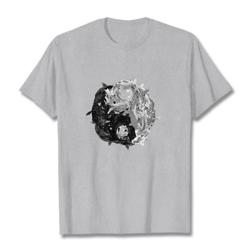 Camiseta de algodón con combinación de peces koi, yin yang y Buddha Stones - Gris claro - 2XL - image 11