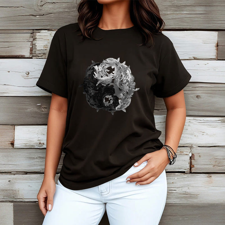 Camiseta de algodón con combinación de peces koi, yin yang y Buddha Stones - image 5