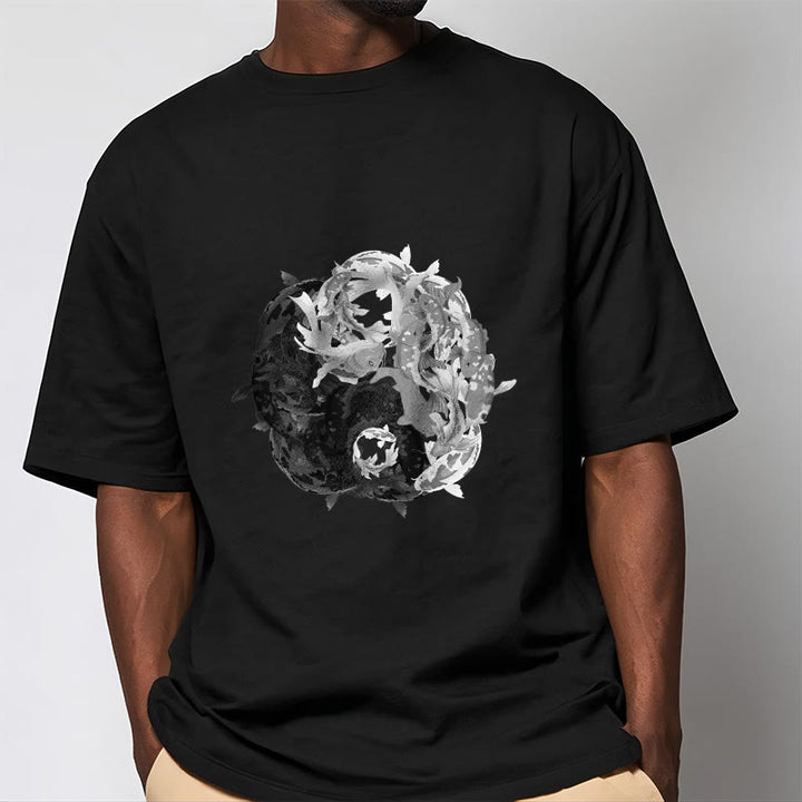Camiseta de algodón con combinación de peces koi, yin yang y Buddha Stones - image 7