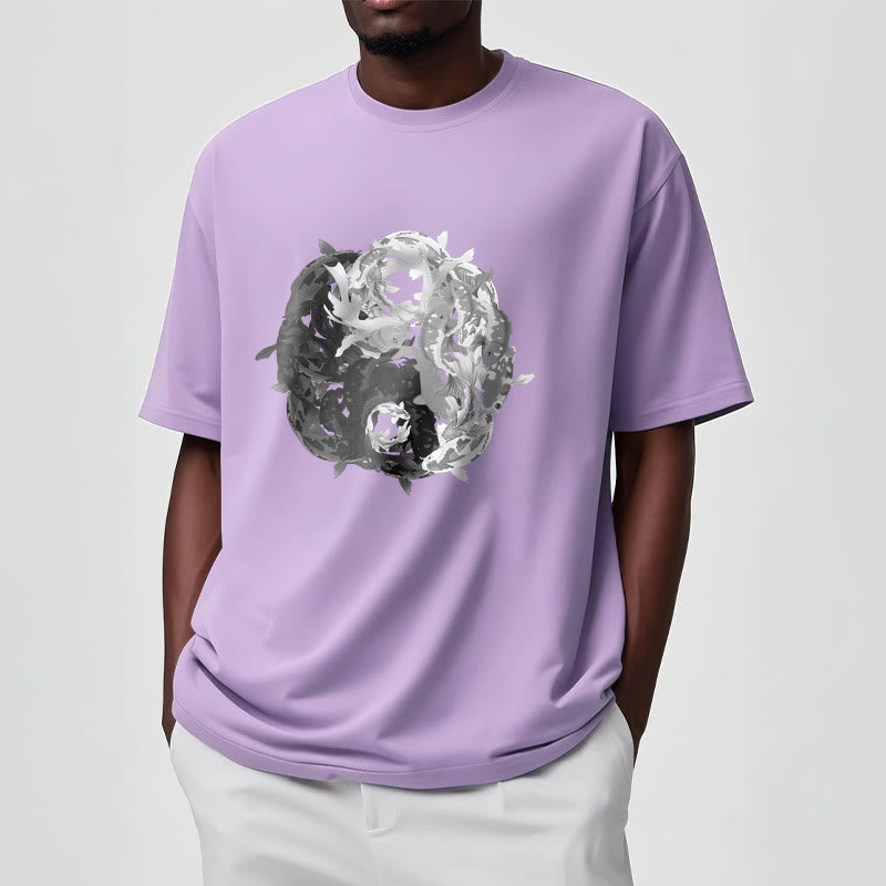 Camiseta de algodón con combinación de peces koi, yin yang y Buddha Stones - image 17