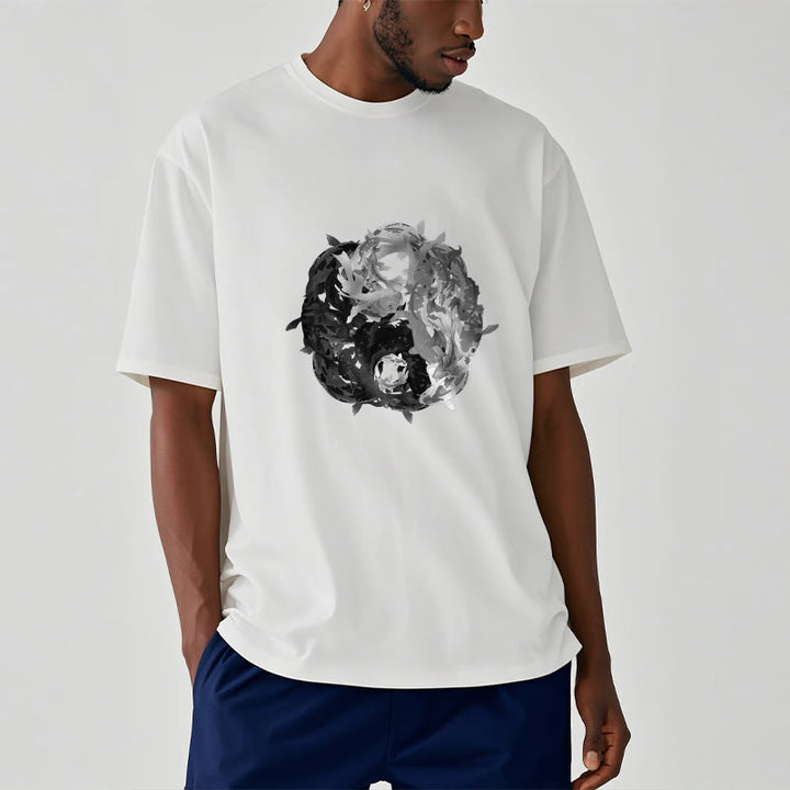 Camiseta de algodón con combinación de peces koi, yin yang y Buddha Stones - image 2