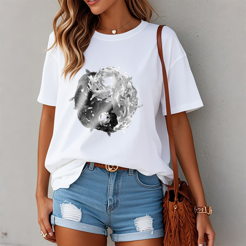 Camiseta de algodón con combinación de peces koi, yin yang y Buddha Stones - image 2