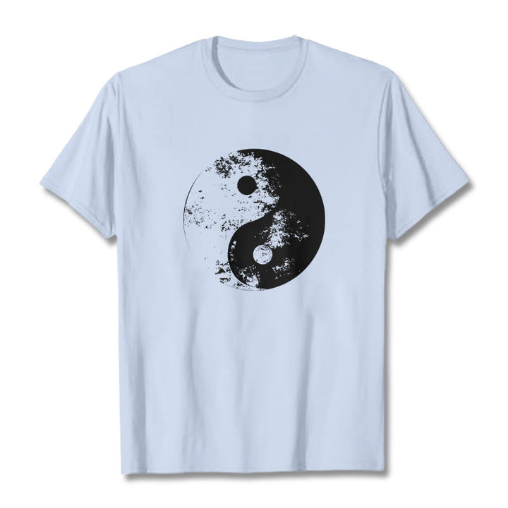 Camiseta de algodón con estampado de tai chi y yang y Buddha Stones - Cian claro - 2XL - image 11