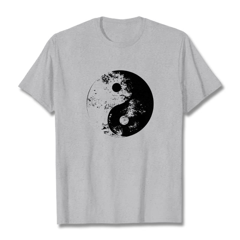 Camiseta de algodón con estampado de tai chi y yang y Buddha Stones - Gris claro - 2XL - image 10
