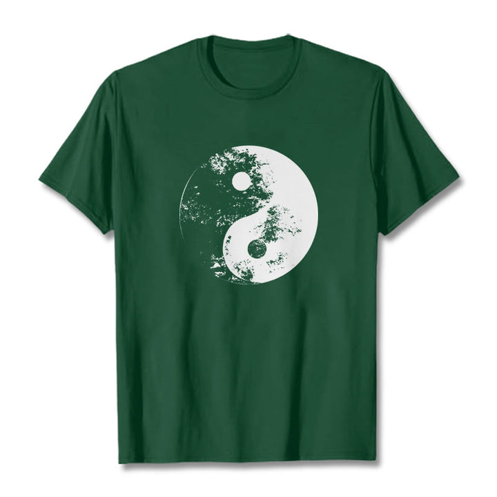Camiseta de algodón con estampado de tai chi y yang y Buddha Stones - Verde bosque - 2XL - image 8