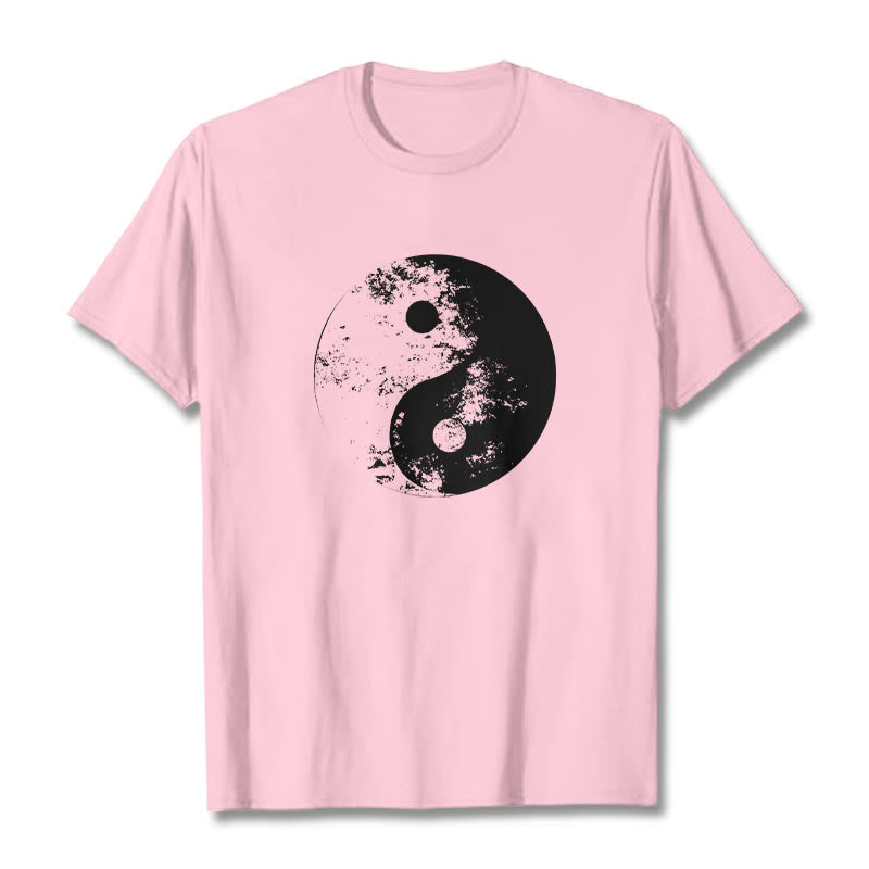 Camiseta de algodón con estampado de tai chi y yang y Buddha Stones - rosa claro - 2XL - image 18