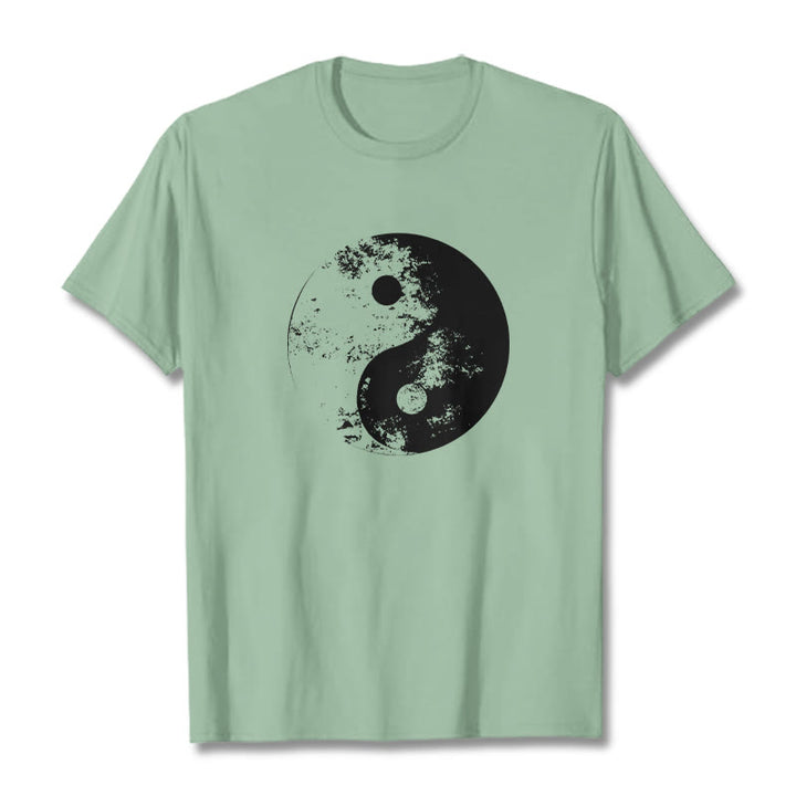 Camiseta de algodón con estampado de tai chi y yang y Buddha Stones - Verde pálido - 2XL - image 14