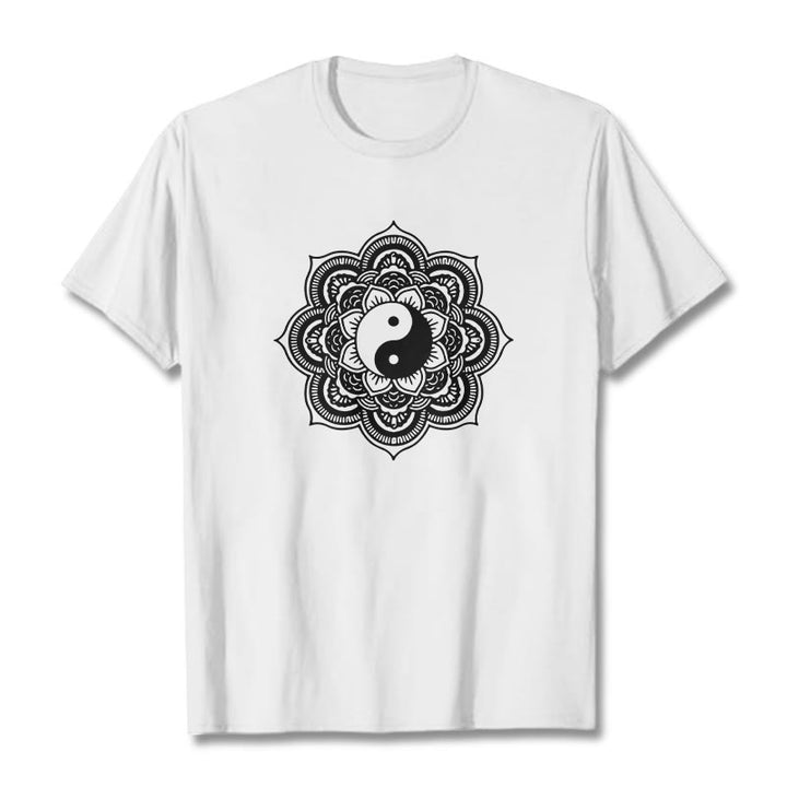 Camiseta de algodón con diseño de mandala y yang y Buddha Stones - Blanco - 2XL - image 12