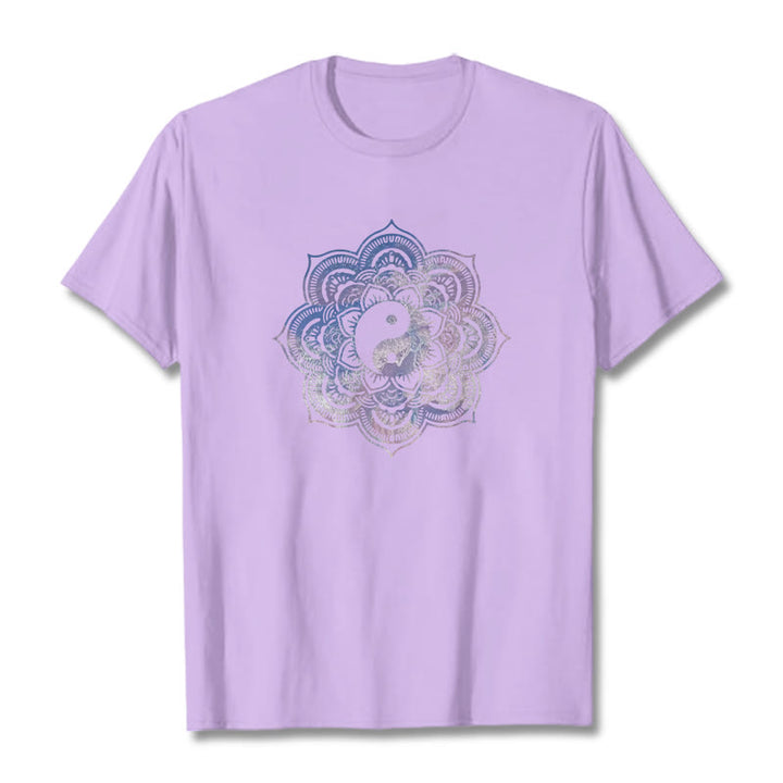 Camiseta de algodón con diseño de mandala y yang y Buddha Stones - Ciruela - 2XL - image 2