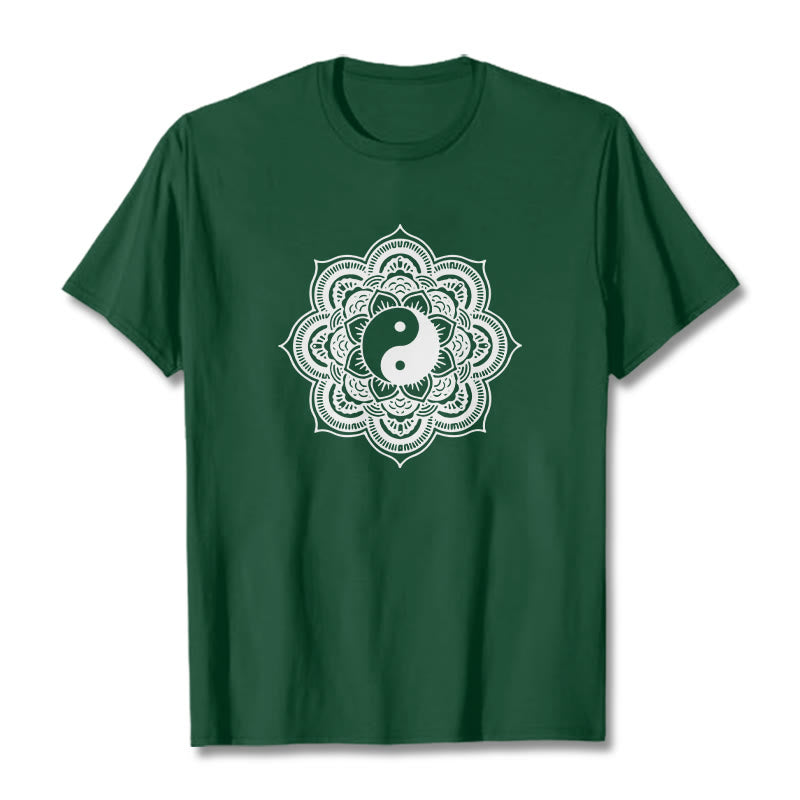 Camiseta de algodón con diseño de mandala y yang y Buddha Stones - Verde bosque - 2XL - image 8