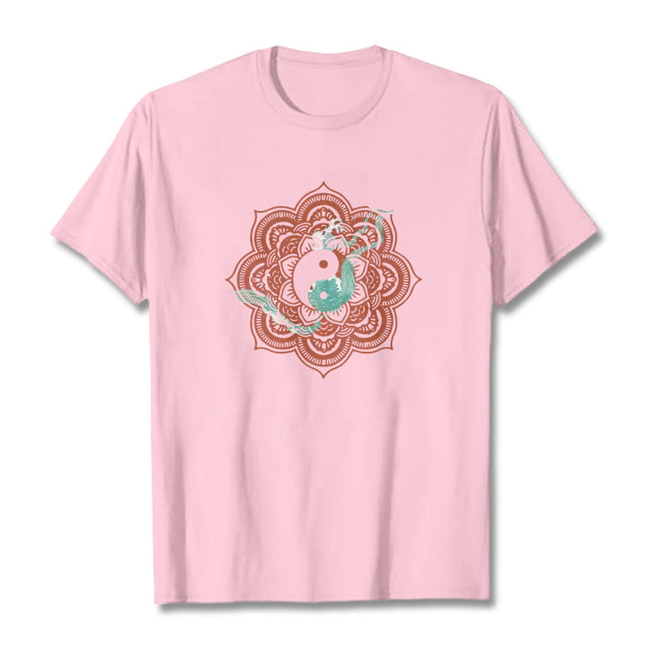 Camiseta de algodón con diseño de mandala y yang y Buddha Stones - rosa claro - 2XL - image 15