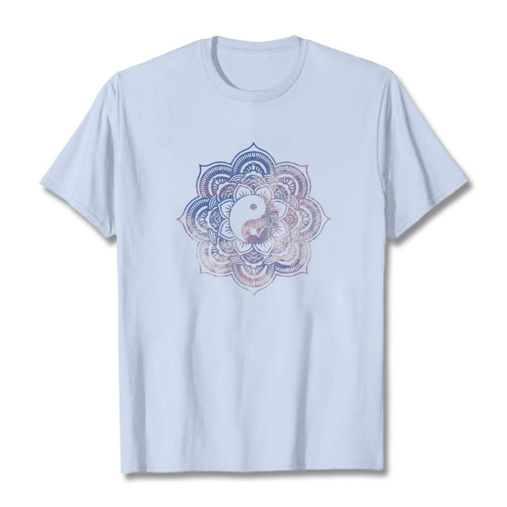 Camiseta de algodón con diseño de mandala y yang y Buddha Stones - Cian claro - 2XL - image 0