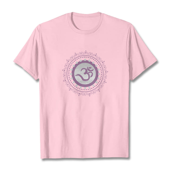 Camiseta de algodón con estampado de mandala Om y Buddha Stones - rosa claro - 2XL - image 11
