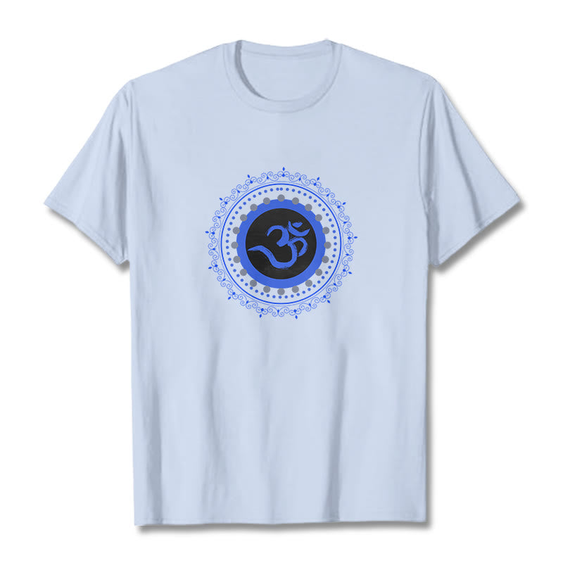 Camiseta de algodón con estampado de mandala Om y Buddha Stones - Cian claro - 2XL - image 10