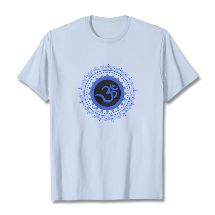Camiseta de algodón con estampado de mandala Om y Buddha Stones - Cian claro - 2XL - image 10