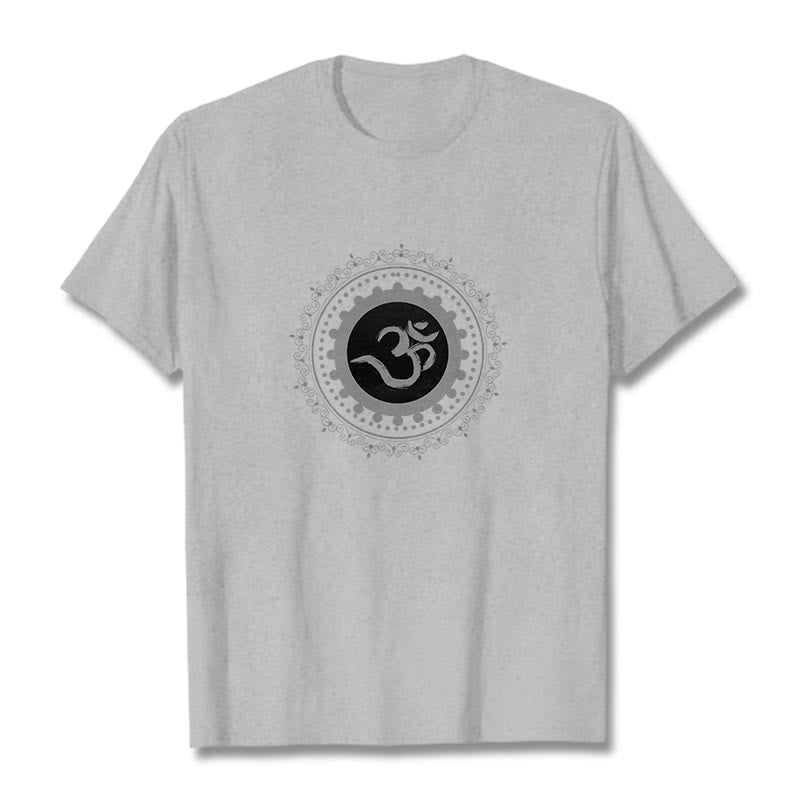 Camiseta de algodón con estampado de mandala Om y Buddha Stones - Gris claro - 2XL - image 15