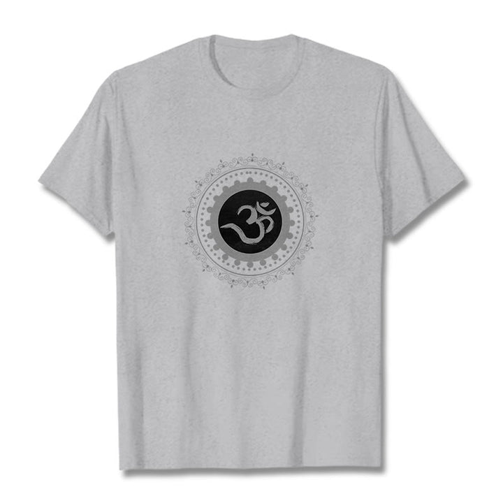 Camiseta de algodón con estampado de mandala Om y Buddha Stones - Gris claro - 2XL - image 15